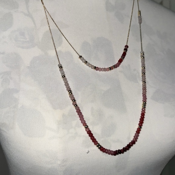 LOFT Layered Pink Ombré Beaded and Chain Necklace - Picture 2 of 9